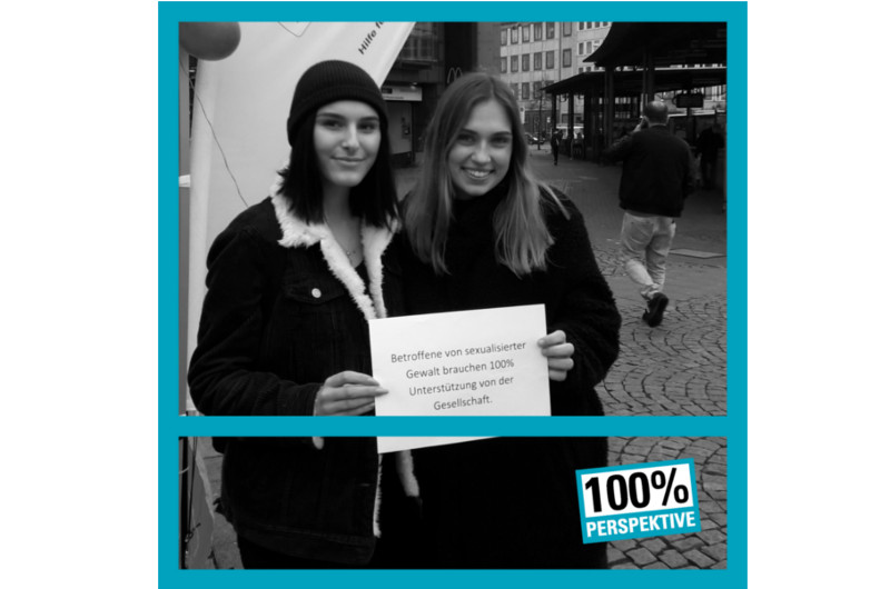 Das Foto zeigt ein Zitat: "Betroffene von sexualisierter Gewalt brauchen 100% Unterstützung von der Gesellschaft."