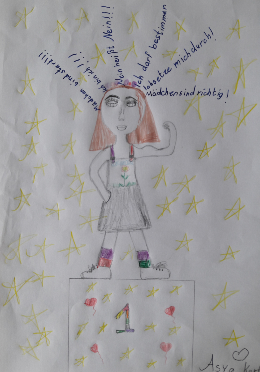 Selbstgemaltes Bild von einem Mädchen anlässlich des Weltmädchentages.