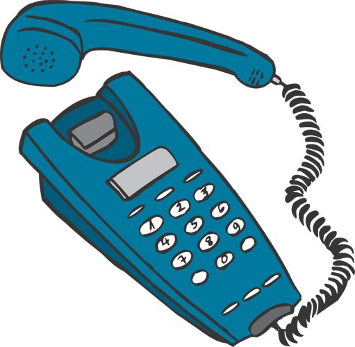 Es ist ein gezeichnetes blaues Telefon zusehen. Es hat Tasten und der Hörer ist mit einer Schnur verbunden und liegt daneben.